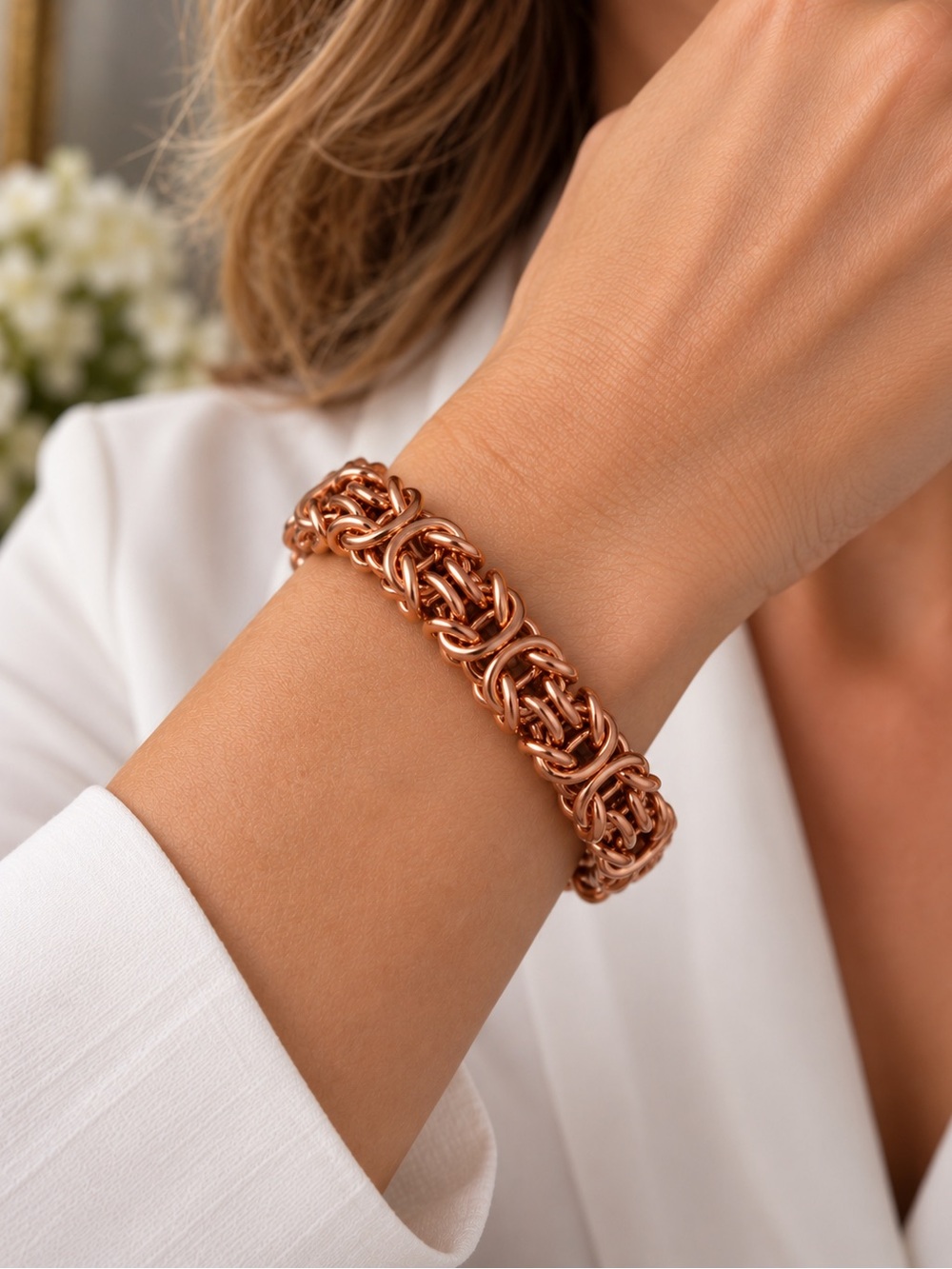 Elegant Copper Heavy Chainlink Adjustable Bracelet - Women's Jewelry